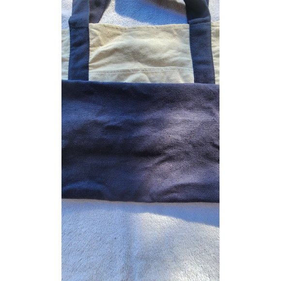 Trader Joes Reusable Canvas Cloth Tote Bag Grocery Navy Red Recycle Trendy - Picture 11 of 14
